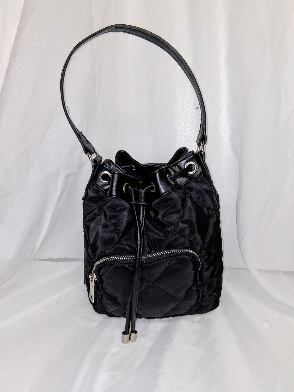 Steve Madden Black Quilted Drawstring Crossbody Bag